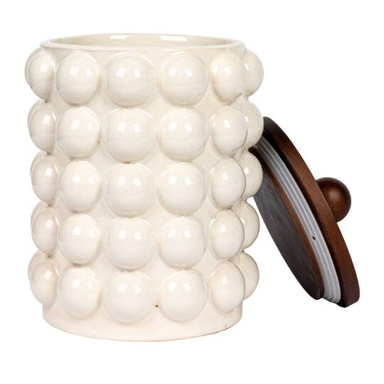 Hello Honey® White Raised Dots Stoneware Canister with Acacia Wood Lid